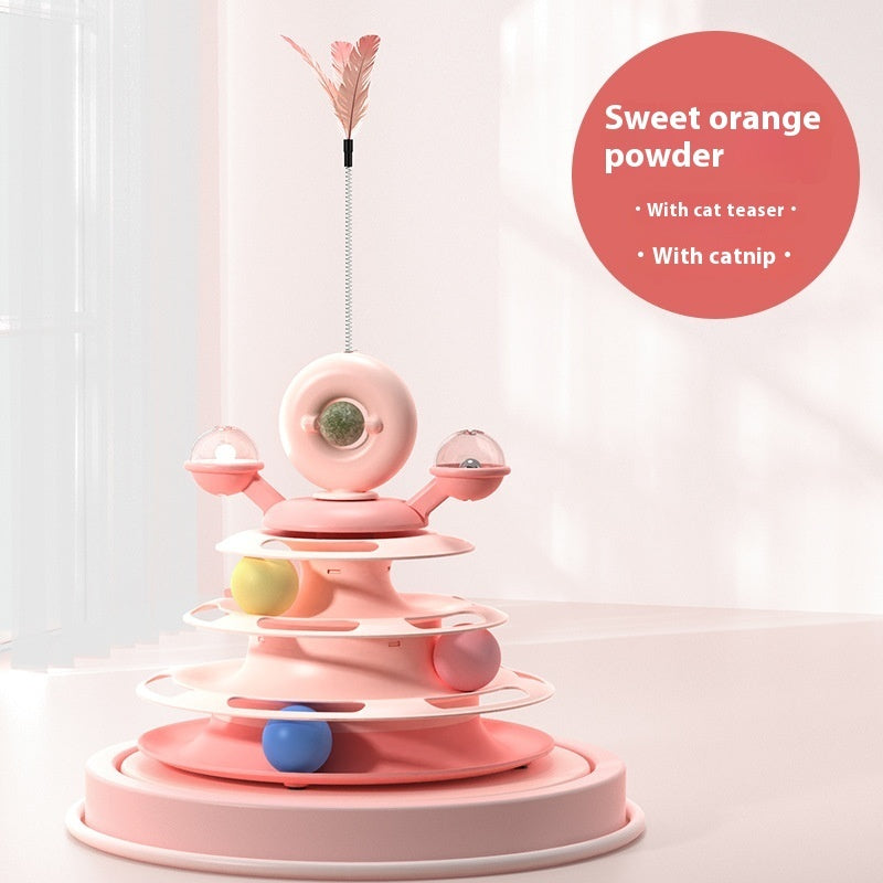 4 Levels Cat Toy Tower Turntable Roller Balls Toys Interactive Intelligence Pets Toys Training Track Puzzle Funny Games Accessories Pet Products - Nunu Pets