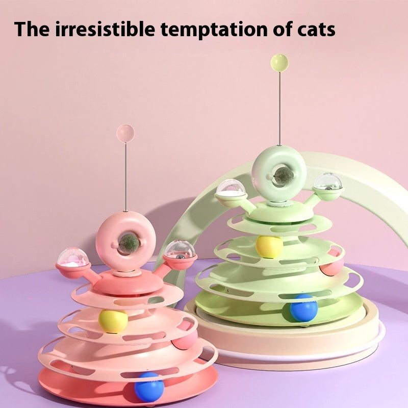 4 Levels Cat Toy Tower Turntable Roller Balls Toys Interactive Intelligence Pets Toys Training Track Puzzle Funny Games Accessories Pet Products - Nunu Pets