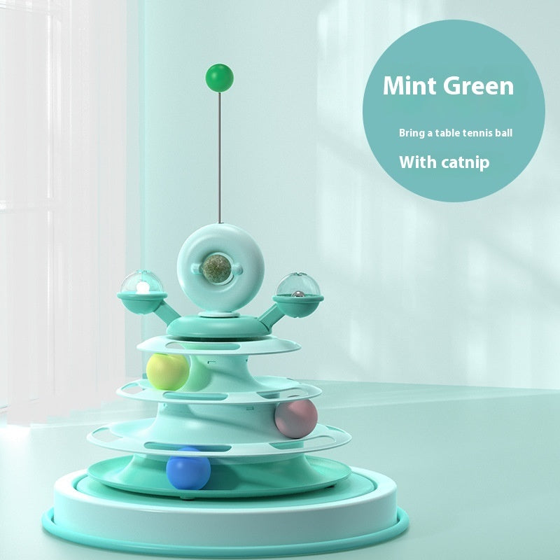 4 Levels Cat Toy Tower Turntable Roller Balls Toys Interactive Intelligence Pets Toys Training Track Puzzle Funny Games Accessories Pet Products - Nunu Pets