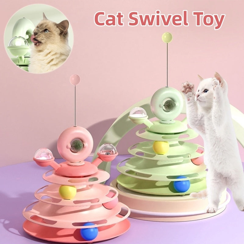 4 Levels Cat Toy Tower Turntable Roller Balls Toys Interactive Intelligence Pets Toys Training Track Puzzle Funny Games Accessories Pet Products - Nunu Pets