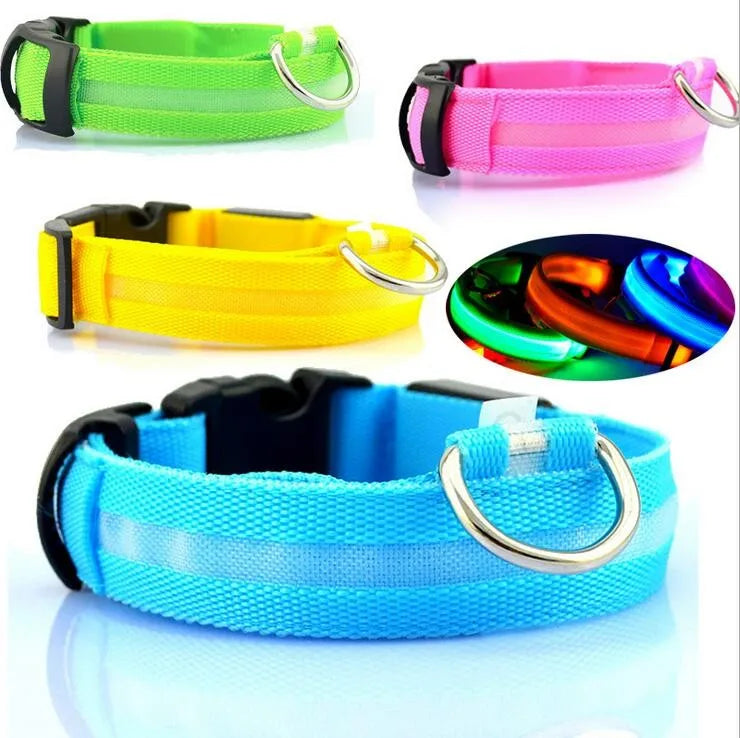 Nylon LED Pet Dog Collar Dogs Luminous Fluorescent Collars Pet Supplies Night Safety Flashing Glow In The Dark Dog Leash - Nunu Pets