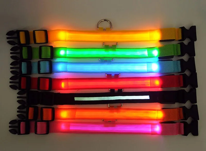 Nylon LED Pet Dog Collar Dogs Luminous Fluorescent Collars Pet Supplies Night Safety Flashing Glow In The Dark Dog Leash - Nunu Pets