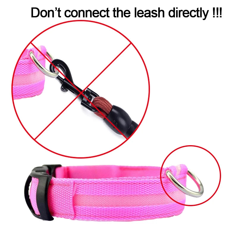 Nylon LED Pet Dog Collar Dogs Luminous Fluorescent Collars Pet Supplies Night Safety Flashing Glow In The Dark Dog Leash - Nunu Pets