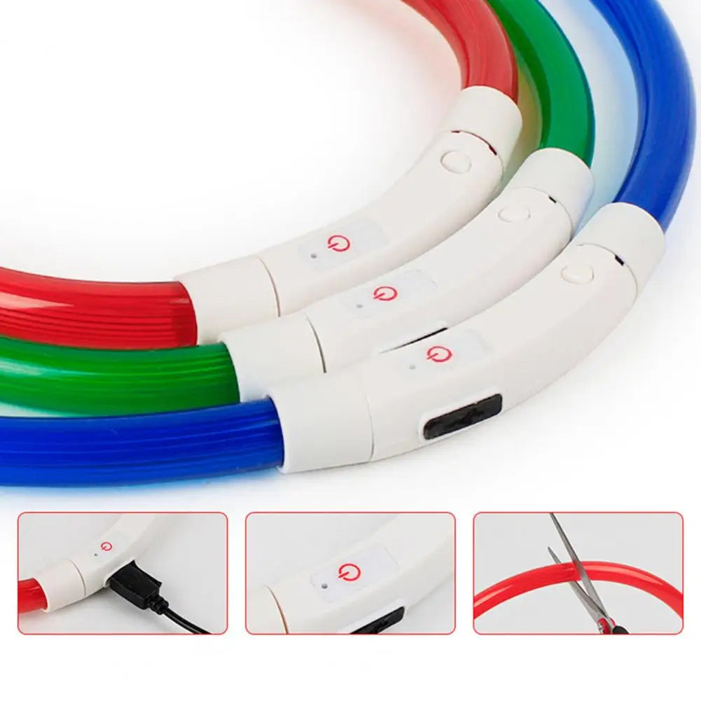 LED Light Dog Collar Necklace Rubber Rechargeable Luminous USB Charging Puppy Light Collar for Outdoor - Nunu Pets