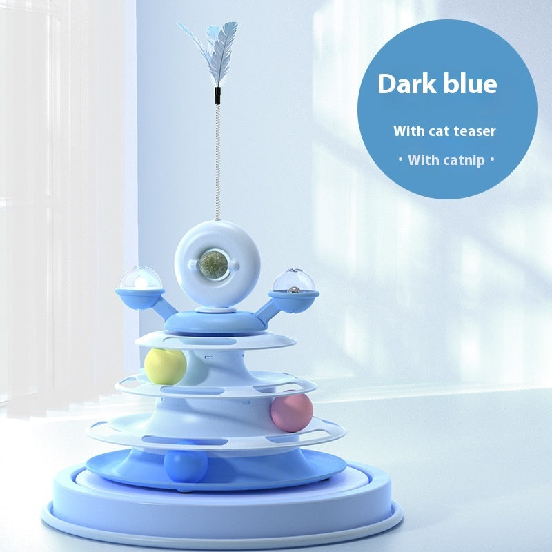4 Levels Cat Toy Tower Turntable Roller Balls Toys Interactive Intelligence Pets Toys Training Track Puzzle Funny Games Accessories Pet Products - Nunu Pets