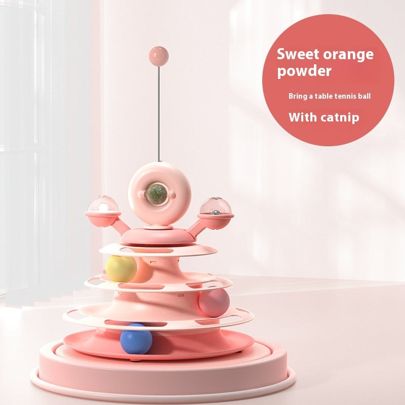 4 Levels Cat Toy Tower Turntable Roller Balls Toys Interactive Intelligence Pets Toys Training Track Puzzle Funny Games Accessories Pet Products - Nunu Pets