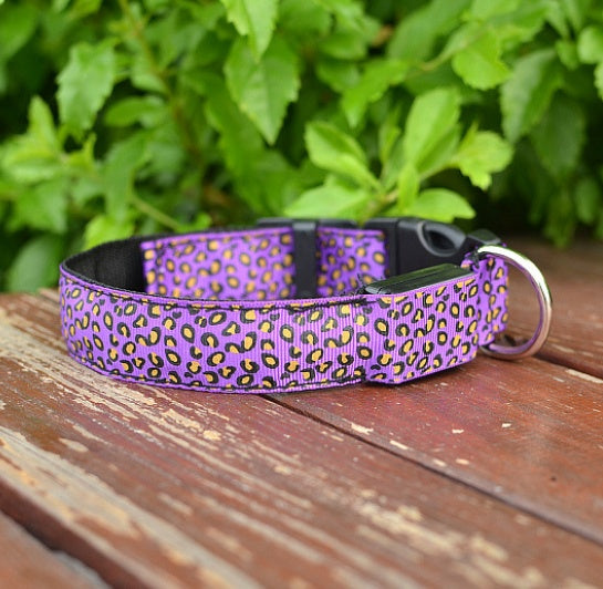 LED Dog Collar Safety Adjustable Nylon Leopard Pet Collar - Nunu Pets