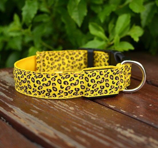 LED Dog Collar Safety Adjustable Nylon Leopard Pet Collar - Nunu Pets