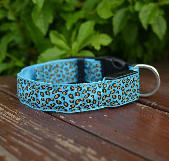 LED Dog Collar Safety Adjustable Nylon Leopard Pet Collar - Nunu Pets