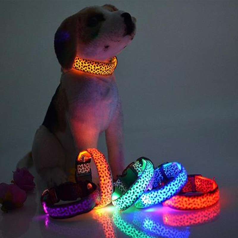 LED Dog Collar Safety Adjustable Nylon Leopard Pet Collar - Nunu Pets