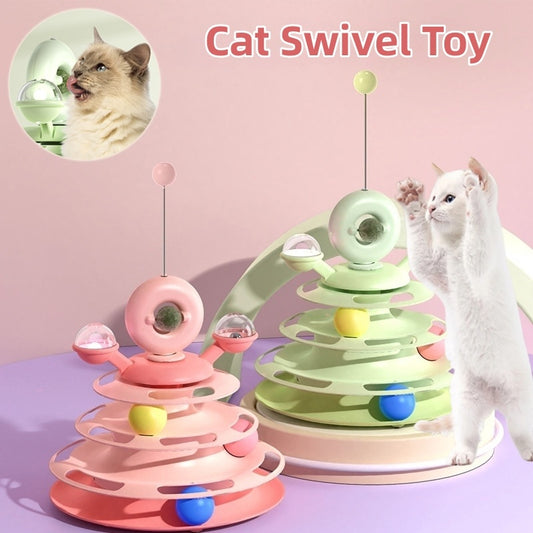 4 Levels Cat Toy Tower Turntable Roller Balls Toys Interactive Intelligence Pets Toys Training Track Puzzle Funny Games Accessories Pet Products - Nunu Pets
