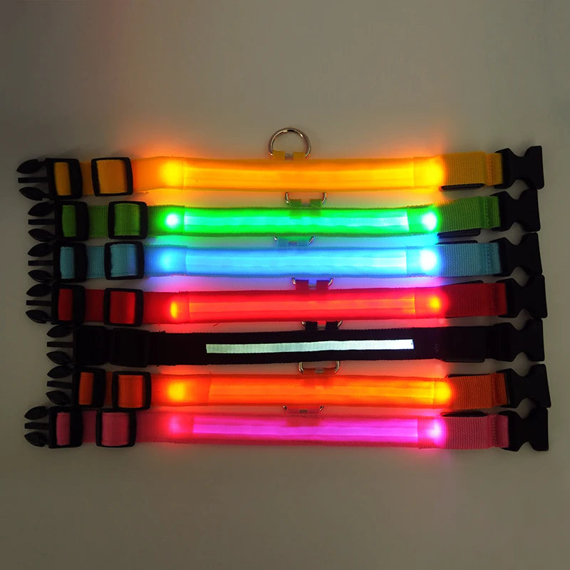 Nylon LED Pet Dog Collar Dogs Luminous Fluorescent Collars Pet Supplies Night Safety Flashing Glow In The Dark Dog Leash - Nunu Pets