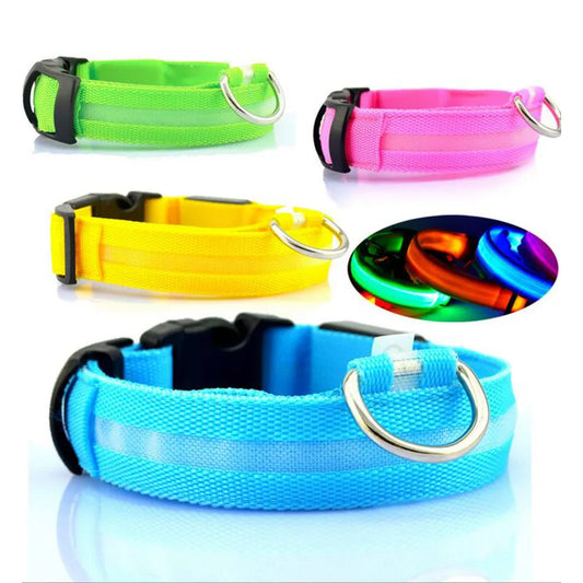 Nylon LED Pet Dog Collar Dogs Luminous Fluorescent Collars Pet Supplies Night Safety Flashing Glow In The Dark Dog Leash - Nunu Pets