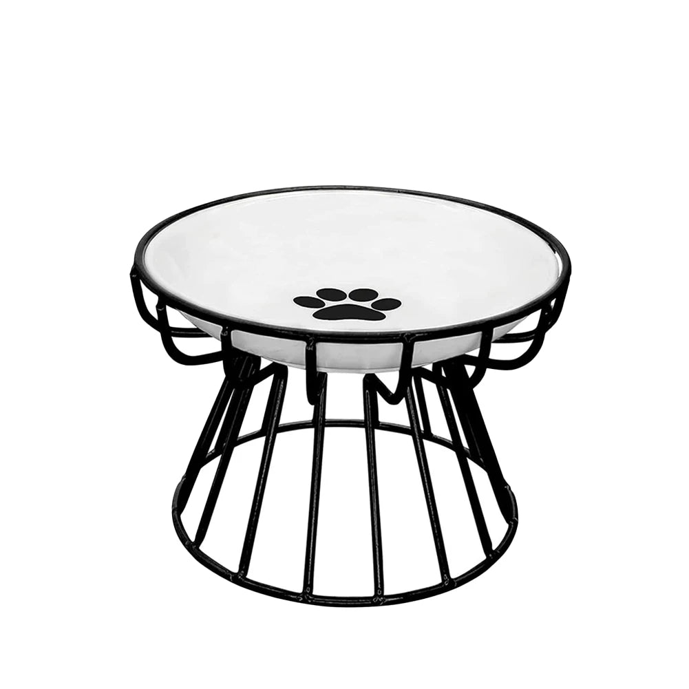 1 Set Pet Ceramic Bowl Iron Rack Cat Food Snacks Canned Plate Anti-Black Chin Anti-Turning Water Does Not Leak Easy To Eat - Nunu Pets