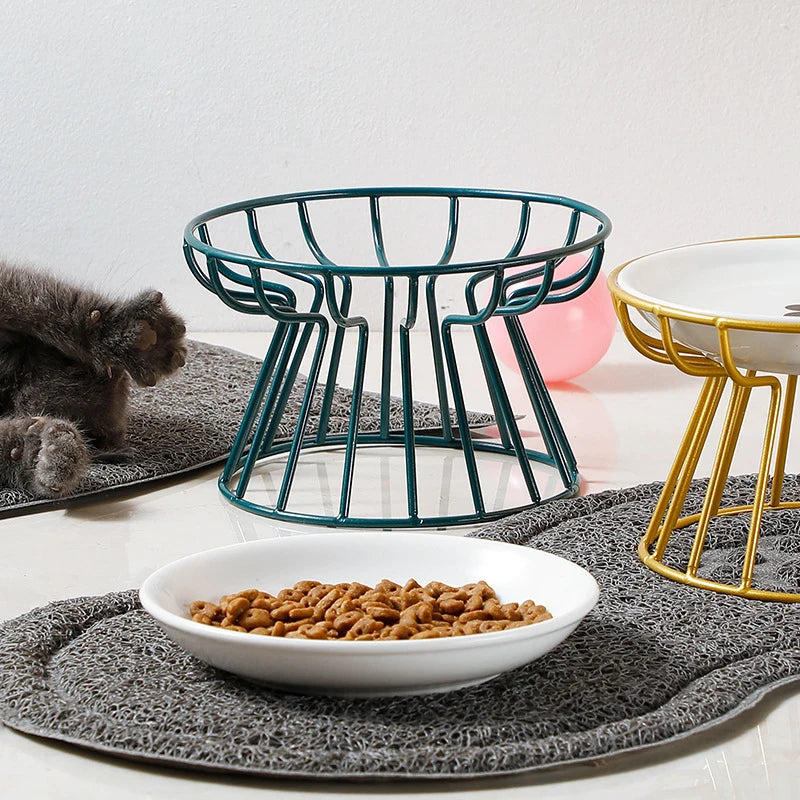 1 Set Pet Ceramic Bowl Iron Rack Cat Food Snacks Canned Plate Anti-Black Chin Anti-Turning Water Does Not Leak Easy To Eat - Nunu Pets